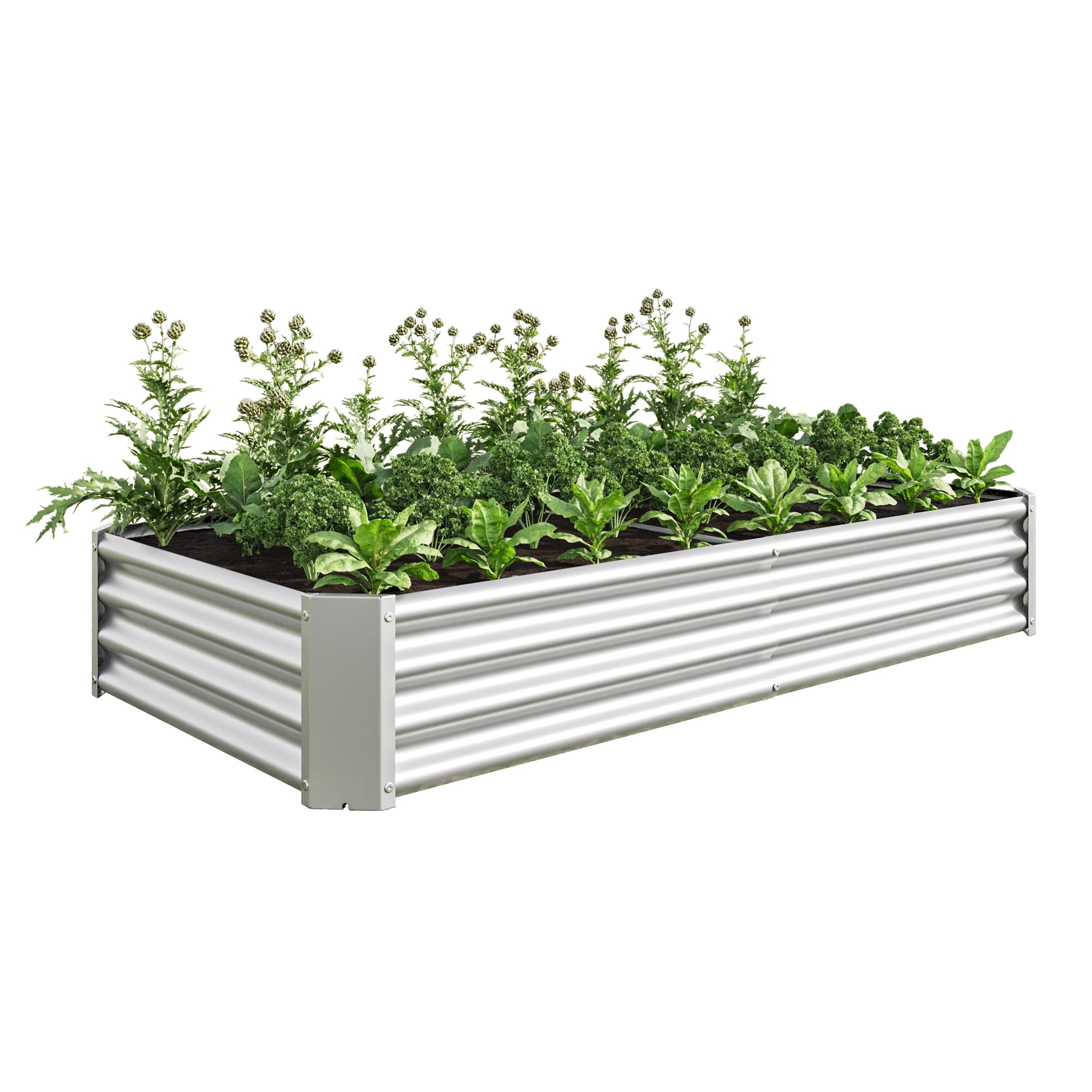 Silver Galvanized Metal Rectangular Raised Garden Bed, 6 x 3 x 1FT