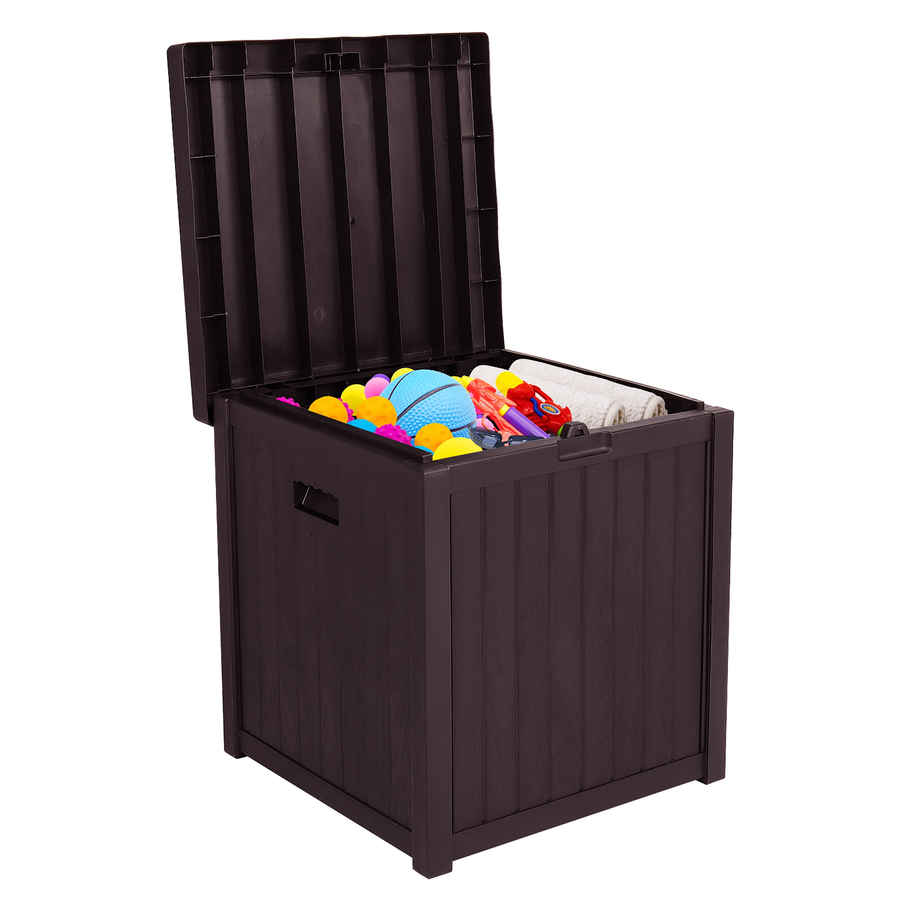 Brown Lockable Plastic Outdoor Deck Box with Wheels, 51 Gallon