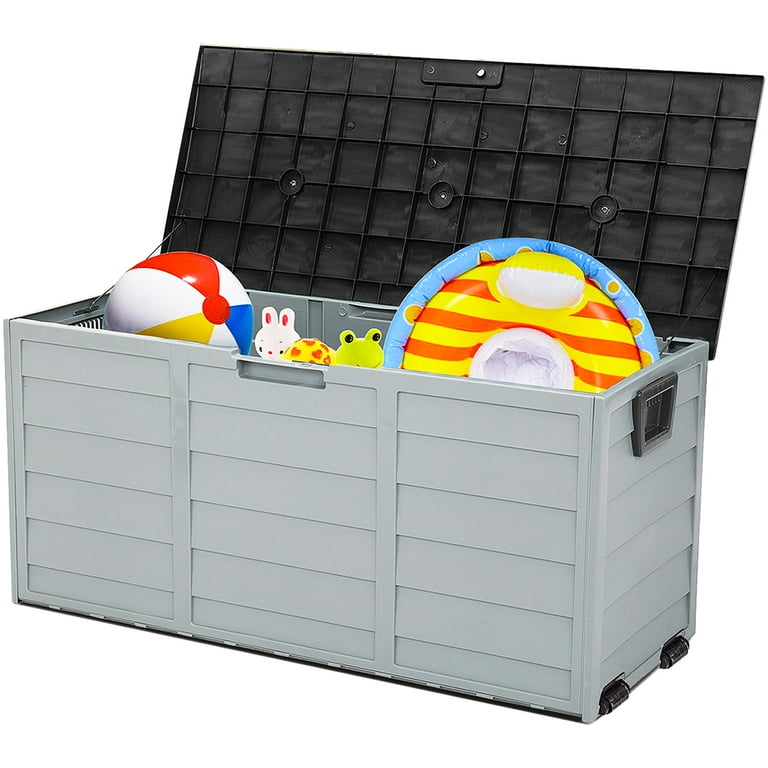 Seizeen Outdoor Storage Box, Large Patio Deck Box Waterproof, Resin Pool Storage Bin for Cushions Toys Garden Tools, 75gal, Black, Size: XL, Gray