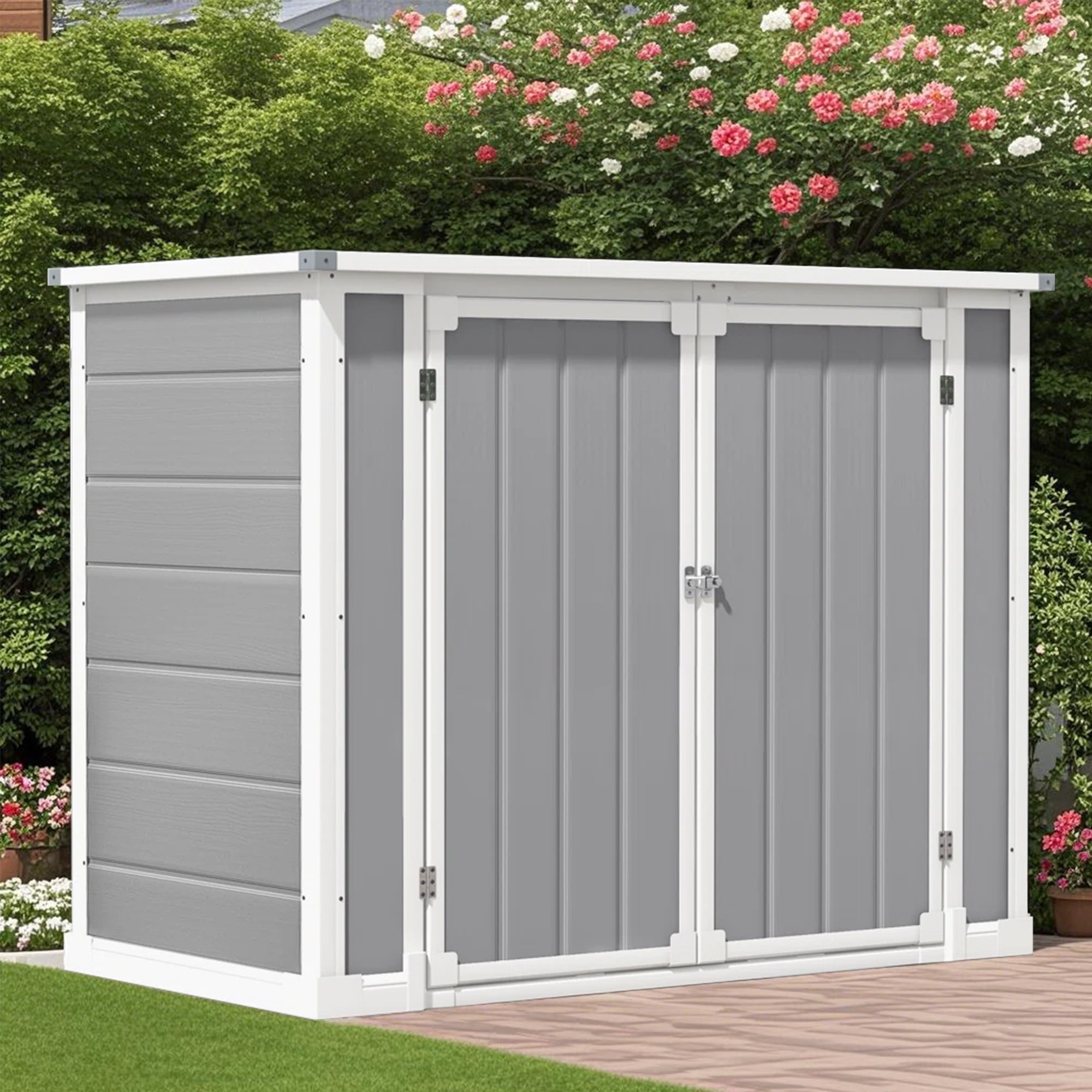 Seizeen Trash Shed, Outdoor Plastic Resin Garden Storage, Lockable
