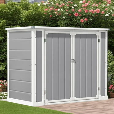 Seizeen Storage Shed Resin, 41 Cu.Ft Small Outdoor Shed with 3 Doors & Floor, 306GAL Deck Box Waterproof Plastic Tool Storage Shed for Cushion Lawn Mower Garbage Cans