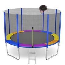 Seizeen Outdoor Trampoline for Kids, 12FT Round Trampoline W/ Enclosure,  Upgraded Colorful Trampoline with Hoop Ladder