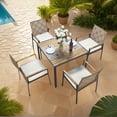 thumbnail image 1 of Rattan Patio Dining Set for 4, 5 Pieces Outdoor Dining Table Set With Cushioned Chairs, All-Weather PE Rattan Furniture Set for Garden Yard Deck, Beige Cushion, Brown, 1 of 11