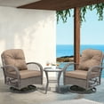 thumbnail image 1 of 3 Pieces Patio Furniture Set, Outdoor Rattan Swivel Rocker Chairs w/Coffee Table, Wicker Patio Bistro Set for Porch Poolside, Patio Conversation Sets w/Cyan Thickened Cushions, 1 of 9