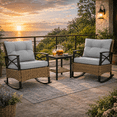 thumbnail image 1 of 3pcs Outdoor Rocking Chair with Table, Seizeen Patio Furniture Rattan Rocker Chairs, Cushiones Patio Bistro Set for 2, Front Porch Furniture for Living Room, Bedroom, Study Room, Gray, 1 of 10