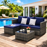 Seizeen Patio Furniture Set, 2pcs Rattan Wicker Furniture Outdoor Balcony, Cushioned Patio Conversation Set with Tempered Glass Table for Porch Lawn Garden