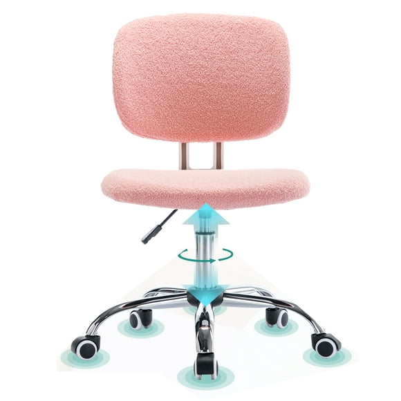Seizeen Pink Office Chair with Velvet Cushion, Adjustable Bling Desk Chair with Rolling Wheels, Woman Girl Nail Desk Vanity Chair 360° Swivel, Wide Backrest