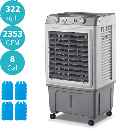 Seizeen Portable Air Cooler, 3-IN-1 2353CFM Cooling Fan w/Humidifier, 80W Evaporative Cooler with 30L Water Tank, 3-Speed Swamp Cooler for Home Room Office, 4 Ice Packs, 90°Swing