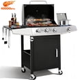 thumbnail image 1 of BBQ Grill, Seizeen Gas Grill with Side Burner, 40,000BTU 3-Burner Propane Grill w/Storage Cabinet, Steel Brush, Stainless Steel Camping for Backyard Patio, Portable Design on Wheels, 1 of 8