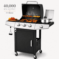 thumbnail image 1 of Gas Grill with Side Burner, Powerful 40,000BTU 3 Burner Propane Grill w/Brush, Stainless Steel Outdoor BBQ Grill Portable for Backyard Patio, Anti-Tilt Design, Universal Wheels, Warming Rack, 1 of 9