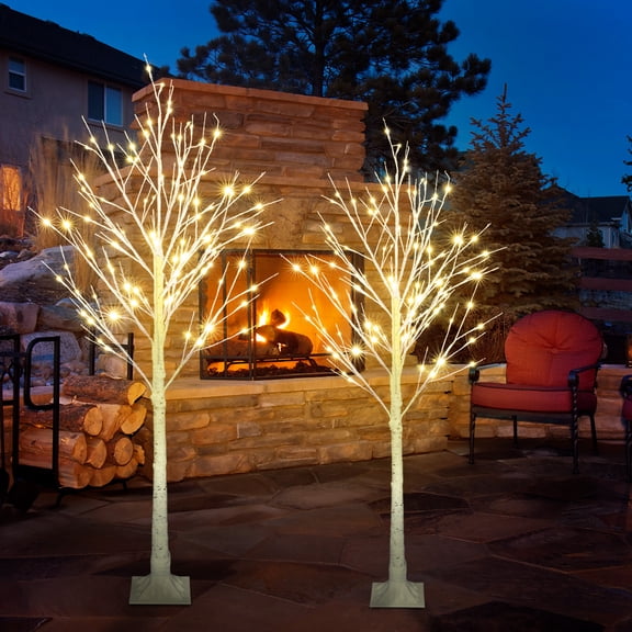 Seizeen Pre-Lit Artificial Christmas Trees 2 Pack, 5’&6’H Lighted Birch Tree, PVC Warm Lights Tree for DIY Home Decor, 4’&6’