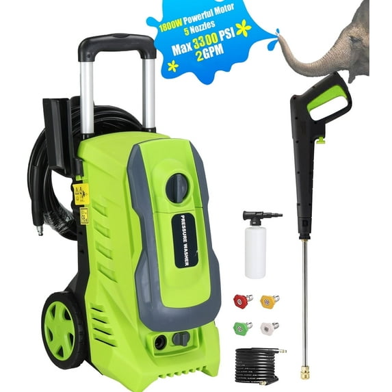 Seizeen Pressure Washer, Power Washer Electric Powered Max 3300 PSI 2 GPM, 1800W 110V Motor, with Foam Cannon & 7.3M Hose, Car House Garden Cleaning