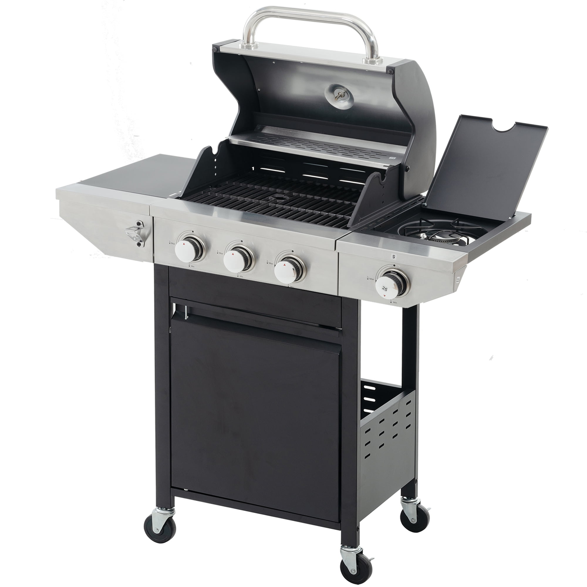 Seizeen Propane Gas Grill w/Side Burner, 3Burner Stainless Steel Grill