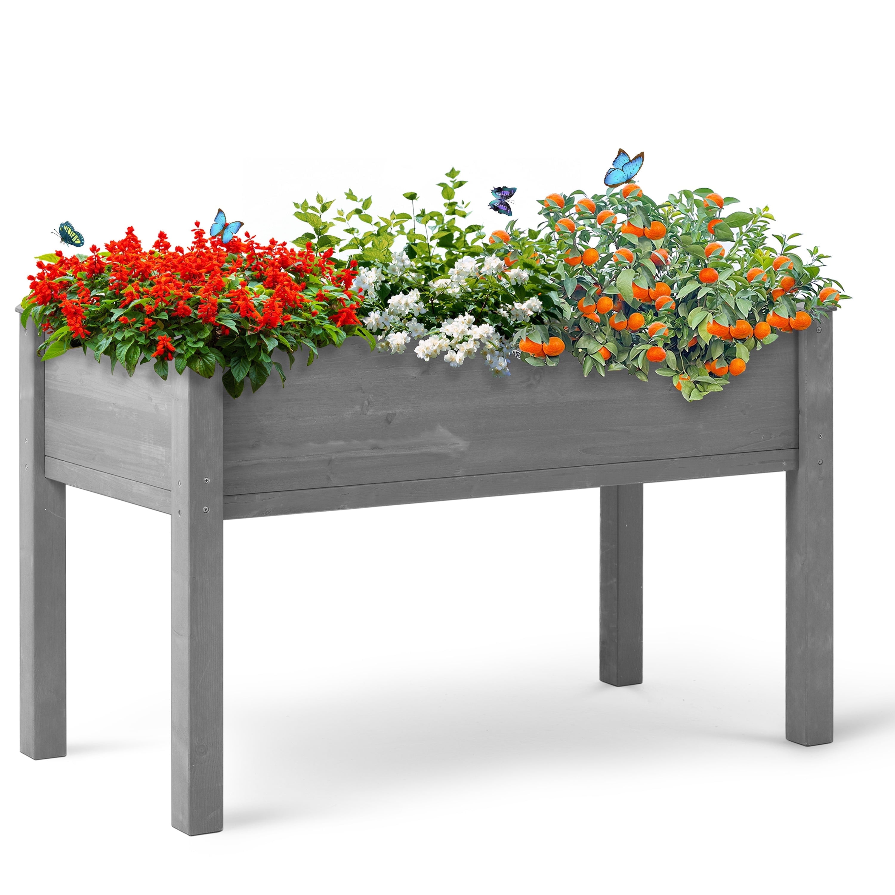 Seizeen Raised Garden Bed Clearance, 40x20x31in Elevated Planter Box with Legs, Linner, Wooden Raised Bed for Outdoor Gardening, Gray