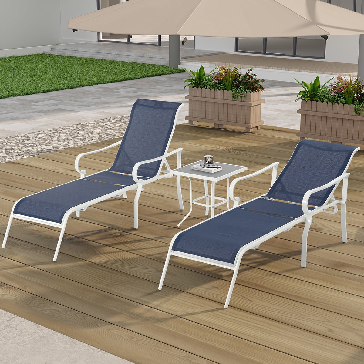 Seizeen Chaise Lounge Chair, 3-Piece Lawn Pool Cha