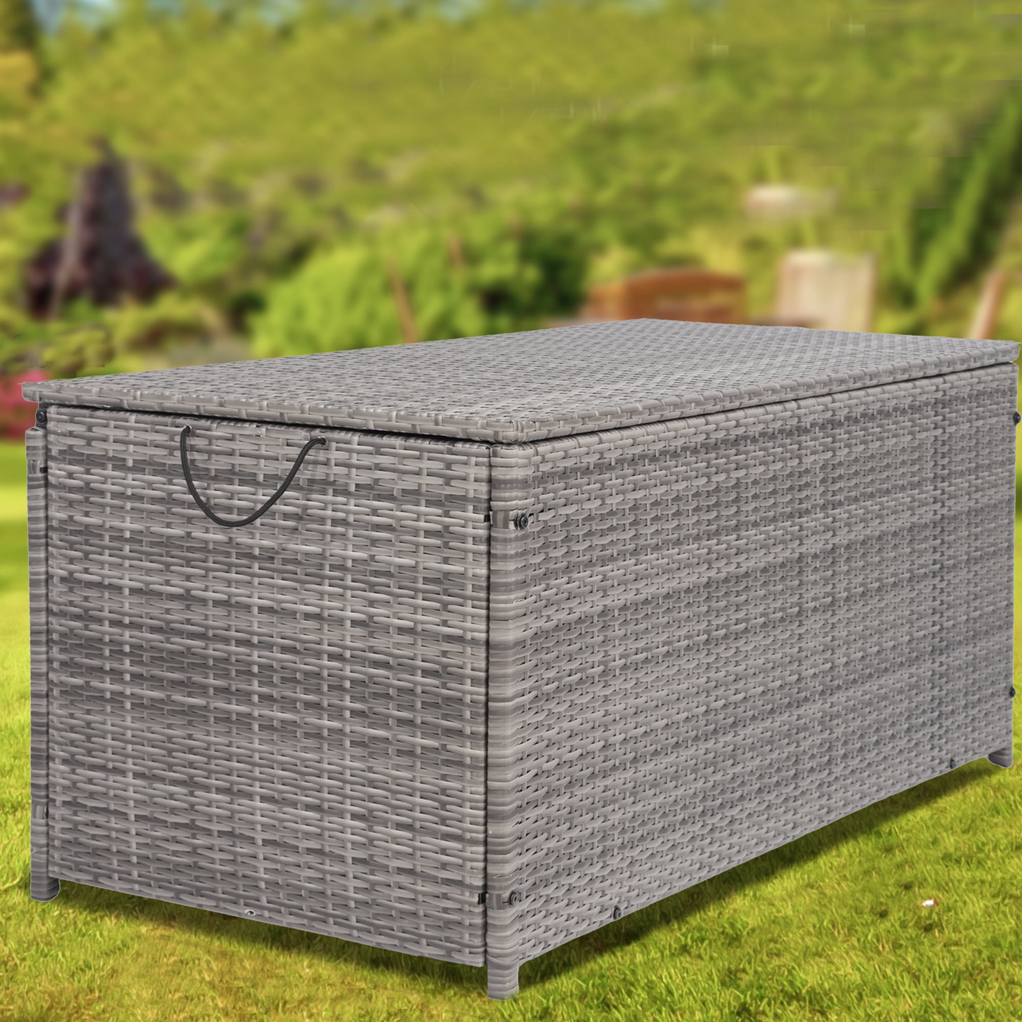 Seizeen Rattan Deck Box for Outside, 113GAL Outdoor Storage Box  w/Waterproof Liner for Pool Accessories, Patio Storage Furniture for Garden  Poolside,