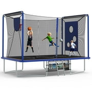 8x12FT Outdoor Trampoline for Kids, 3-IN-1 Rectangle Trampoline with Basketball Hoop, Soccer Target, Adults Trampoline Max Weight 2200LBS, Shoe Bag, Basketball,