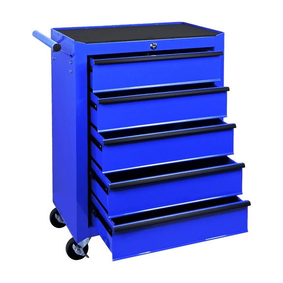 Seizeen Rolling Tool Box with Wheels, Metal 5 Drawers Tool Chest, Garage Tool Storage Cabinet with Ball Bearing Slides, Locking Casters, Side Handle & Worktop for Workshop Organizer