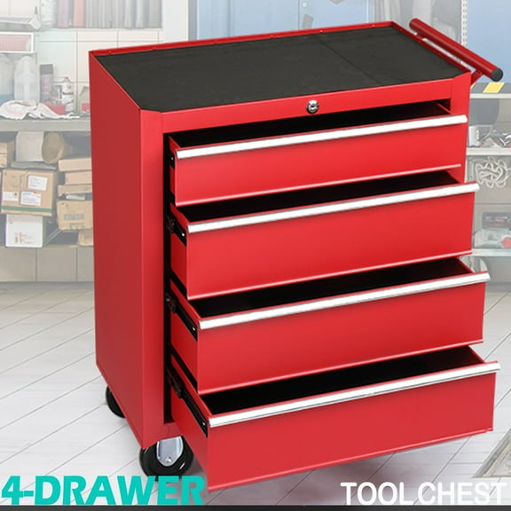 Seizeen Rolling Tool Boxes on Wheels, 4 Drawers Tool Chest Storage Cabinet Metal, Multifunctional Tool Organizer Cart Lockable for Garage Workshop