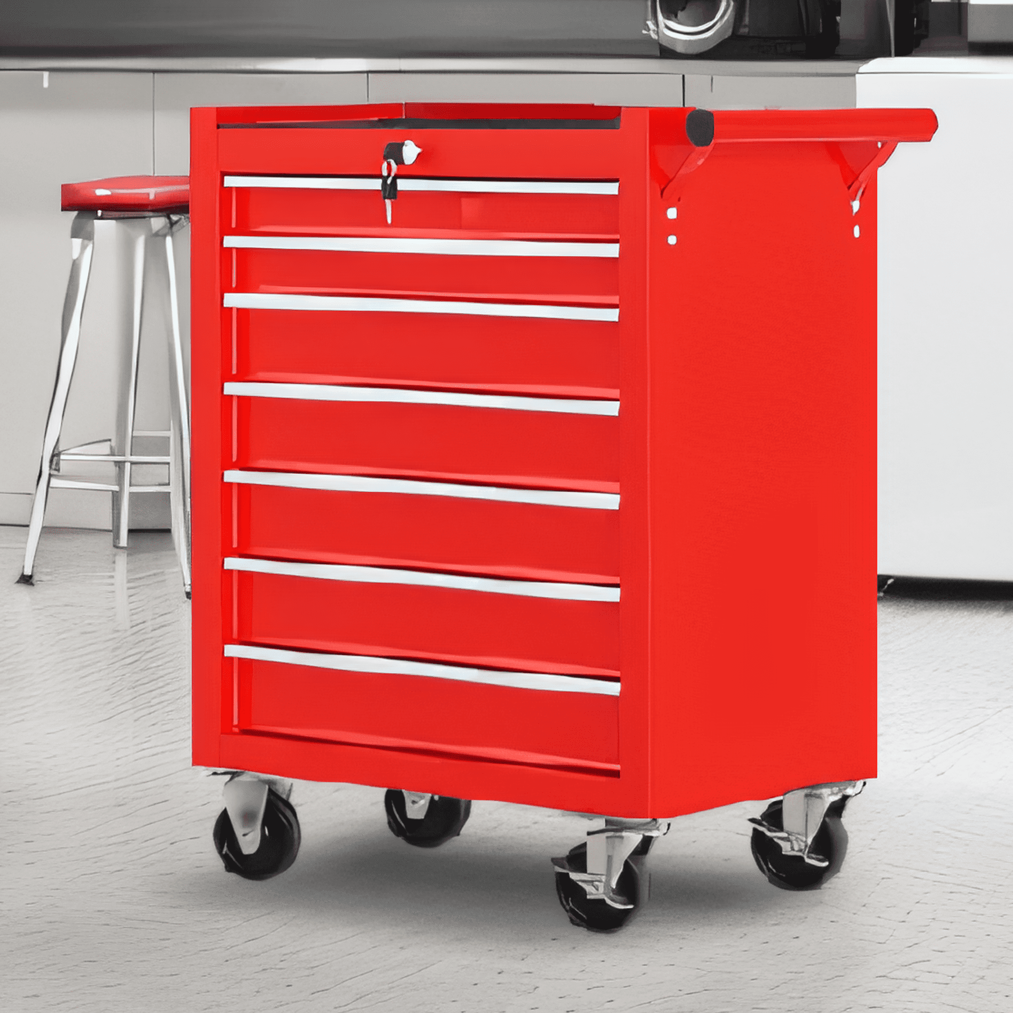 Rolling Tool Chest on Wheels, Metal Tool Cart Toolbox Storage Cabinet Organizer W/ 7 Drawers, Red at Walmart