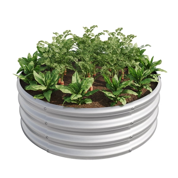 Galvanized Metal Planter Box, 32.08"x11.4" Tall Round Outdoor Raised Garden Bed, Silver Backyard Patio Planter Raised Beds for Flower, Herbs, Fruits