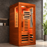 Seizeen Infrared Sauna with Red Light Lamp, 1-2 Persons Indoor Dry Sauna Room with 7 Carbon Crystal Heaters, Low EMF Okoume Wood Home Sauna Beaty Lamp, 7 Color Chromotherapy, Bluetooth Speaker, LCD T