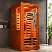 Seizeen Infrared Sauna with Red Light Lamp, 1-2 Persons Indoor Dry Sauna Room with 7 Carbon Crystal Heaters, Low EMF Okoume Wood Home Sauna Beaty Lamp, 7 Color Chromotherapy, Bluetooth Speaker