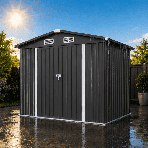 Seizeen 10x8 FT Metal Storage Shed, All-Weather Outdoor Utility Shed with Air Vent, Lockable Hinged Doors, Sloped Roof, Galvanized Steel Walk-in Garden Tool Shed for Bike, Lawn Mower, Patio Backyard