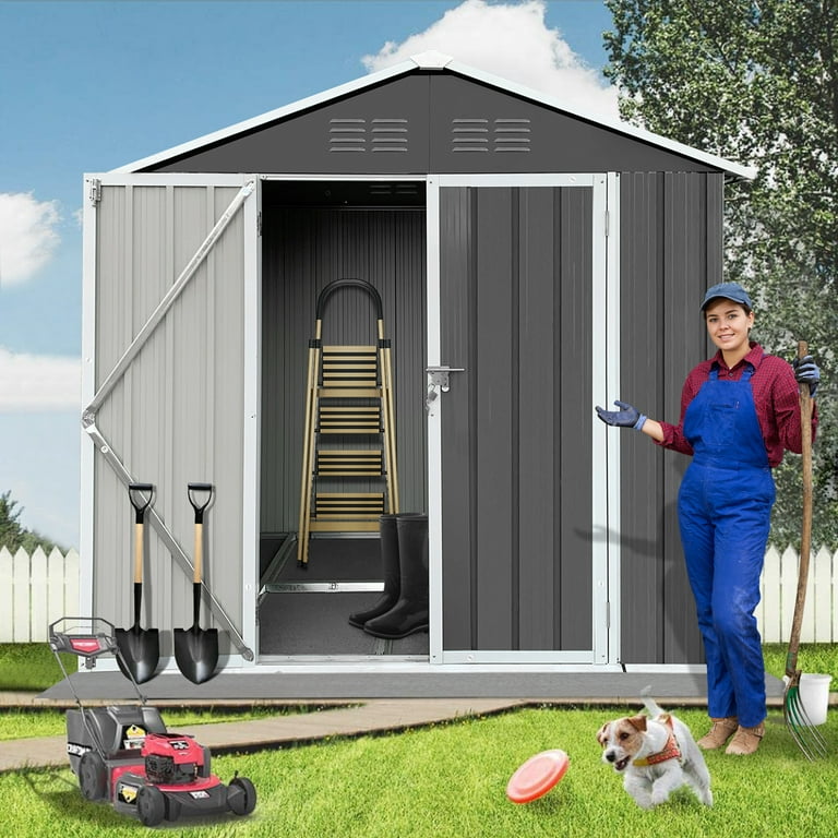 Seizeen Sheds and Outdoor Storage, 6 x 4FT Large Metal Storage Shed for  Outdoor, Upgraded Sloped Top Garden Sheds All-Weather, Galvanized Steel  Tool