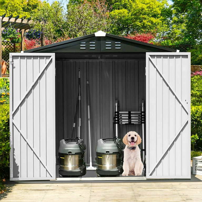 Seizeen Sheds and Outdoor Storage, 6 x 4ft Large Metal Storage Shed for Outdoor, Upgraded Sloped Top Garden Sheds All-Weather, Galvanized Steel Tool