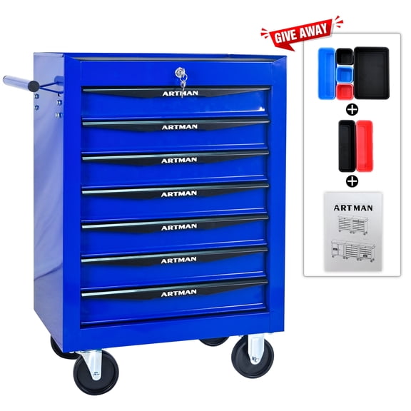 7-Drawer Rolling Tool Chest on Wheels, Seizeen Metal Tool Box Storage Cabinet Lockable, Multifunctional Tool Cart w/7 pcs Small Tool Box, Linners