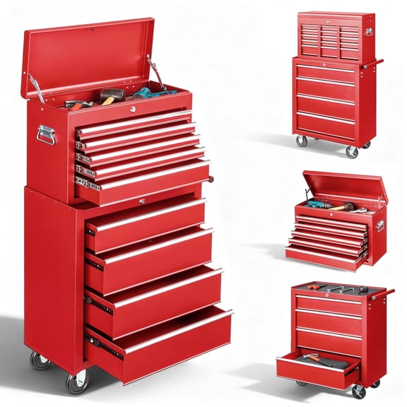 Seizeen Tool Box Rolling Tool Chest, 8-Drawer Storage Tool Cabinet, Garage Warehouse Lockable Tool Organizer with Linner, Side Shelf, Black