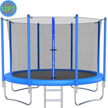 Seizeen Trampoline for Kids Adults, 12FT Outdoor Trampoline with Enclosure Net, Heavy-Duty Trampoline w/ 4 W-shaped Supports for Max 570LBS, Thickened Spring Pad, 8 Poles, 72 Color Galvanized Springs