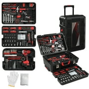 599pcs Cordless Drill Set, Seizeen Rolling Tool Box with 21V Power Drill, Mechanic Tool Kits, Ratchet Wrench Set, 3-layer Multi-Purpose Tool Set on Weels Suitcase Design