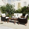 thumbnail image 1 of Seizeen 4-Piece Patio Furniture Set, PE Rattan Outdoor Conversation Set with Acacia Wood Table & Armrests, Heavy-duty Sofa Set with Cushions, Patio Seating Set for Backyard Garden Porch Deck, 1 of 9