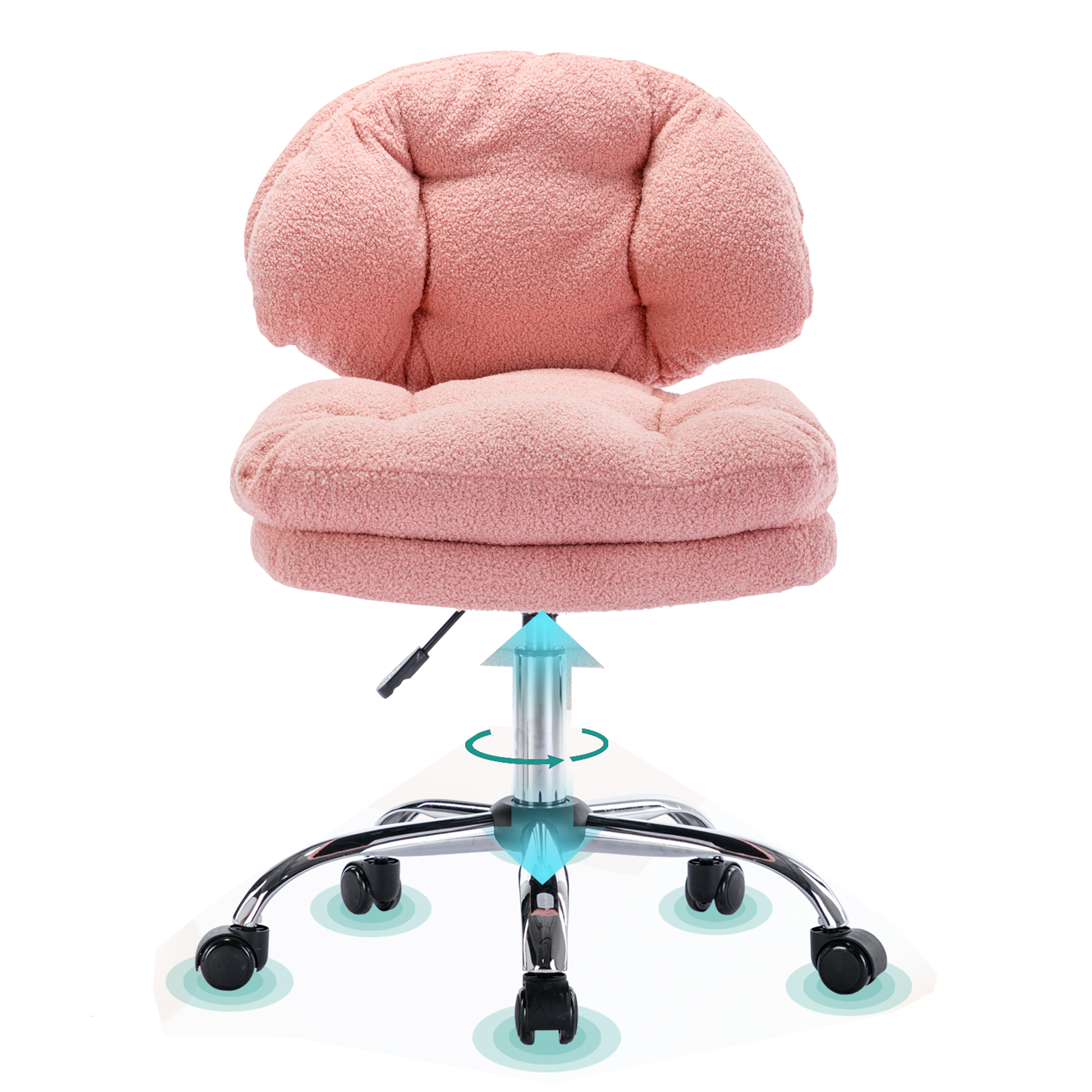 Seizeen Velvet Office Chair Adjustable, Pink Bling Desk Chair for Woman, Nail Desk Vanity Chair