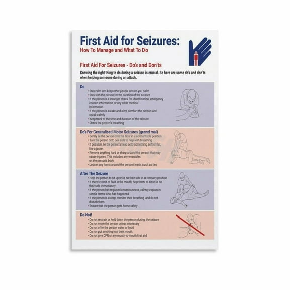 Seizure First Aid Poster Epilepsy Emergency Guide (5) Canvas for Bedroom Living Room Decor