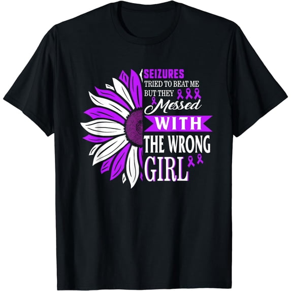 Seizures Tried To Beat Me Epilepsy Warrior Awareness Purple T-Shirt