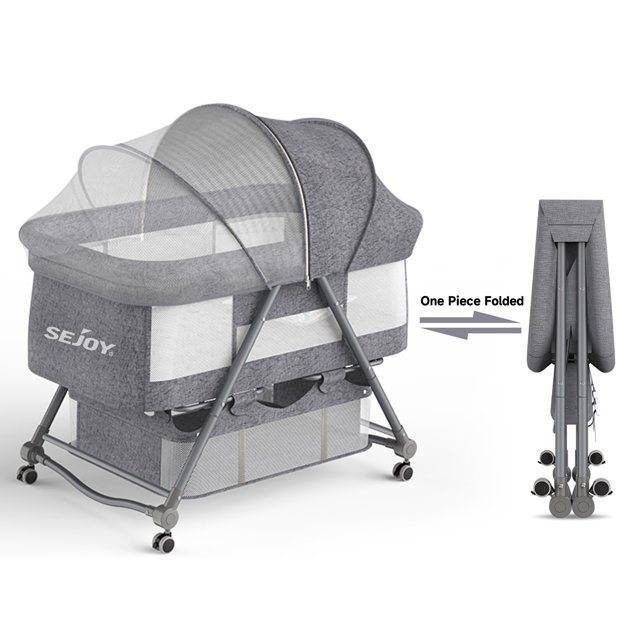 Sejoy 2 in 1 Bedside for Baby, Bedside Sleeper with Grocery Basket & Mosquito