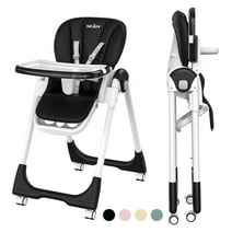 Sejoy 4 Wheels Baby High Chair for Toddlers, Foldable High Chair with Adjustable Seat Heigh, Black