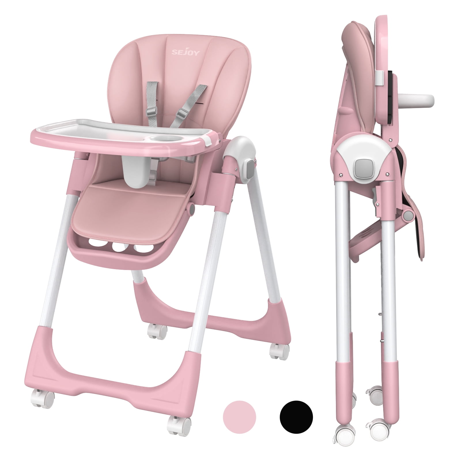 Sejoy 4 Wheels Baby High Chair for Toddlers, Foldable High Chair with
