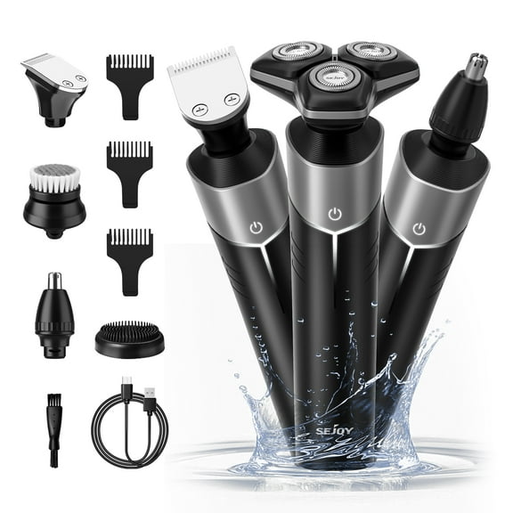 Sejoy Electric Razor for Men,5-in-1 Multi-Function Rechargeable Electric Shaver with Hair Trimmer, Ear Nose Hair Trimmer,Wet/Dry Use,Cordless,Gray