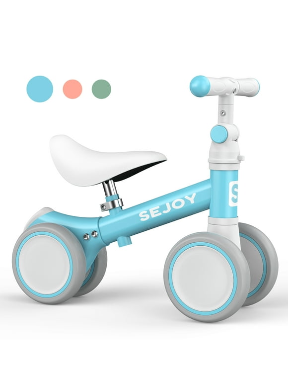 Sejoy Baby Balance Bike, Toddler Baby Bicycle with 4 Wheels for 10-36 Months, Adjustable Handlebar Baby Outdoor Bike Riding Toy, First B-day Gift