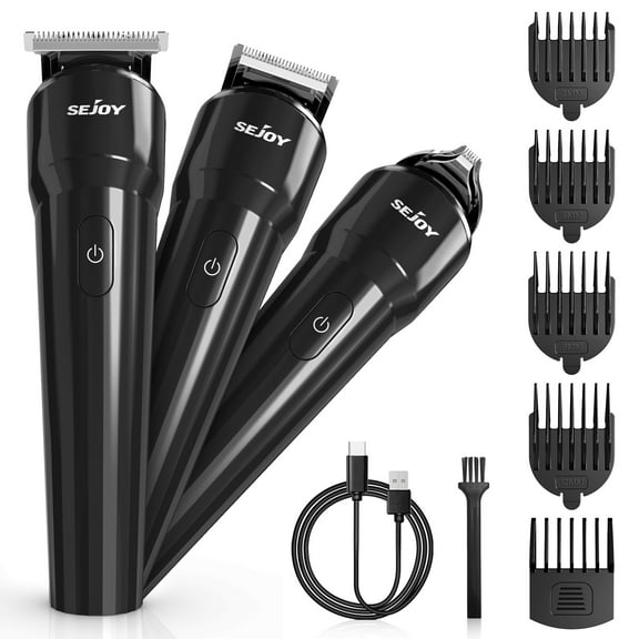 Sejoy Body Hair Clipper, 12 in 1 Hair Grooming Kit Beard Trimmer with Travel Lock USB Rechargeable, Black