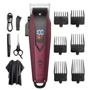 Sejoy Cordless Hair Clippers for Men - Professional Grooming Trimmer with Rechargeable Battery and LED Display,Red