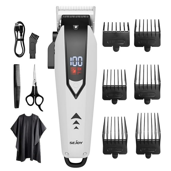 Sejoy Cordless Hair Clippers for Men - Professional Grooming Trimmer with Rechargeable Battery and LED Display, White