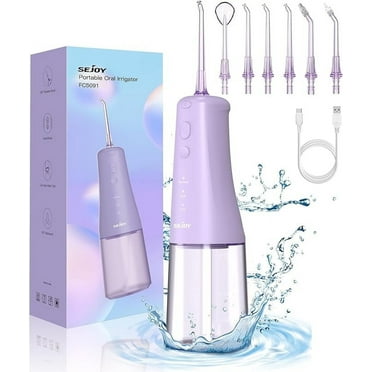 Sejoy Cordless Oral Irrigator, Professional Dental Water Flosser with 300mL Tank, USB Rechargeable Teeth Cleaner for Home and Travel for Oral Care, Purple