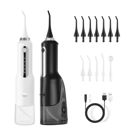 Sejoy 2 Pack Cordless Water Flosser Set - Professional 270ML Oral Irrigator with 5 Modes & 13 Jet Tips | IPX7 Waterproof for Home & Travel | Teeth Cleaner for Braces & Gums (White+Black)