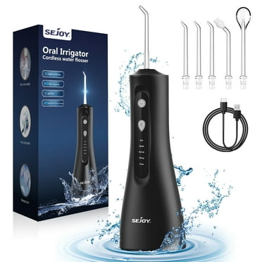 Sejoy Cordless Water Flosser Dental Teeth Cleaner, Portable 300ML Tank Rechargeable Oral Irrigator for Home and Travel, 5 Modes Irrigate, 5 Jet Tips
