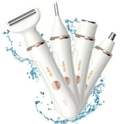 Sejoy Electric Razor Shaver for Women, 4 in 1 Bikini Trimmer for Women,Cordless Protable Rechargeable Body Hair Removal Kit for Eyebrow Face Nose Legs Underarms and Bikini Line,White